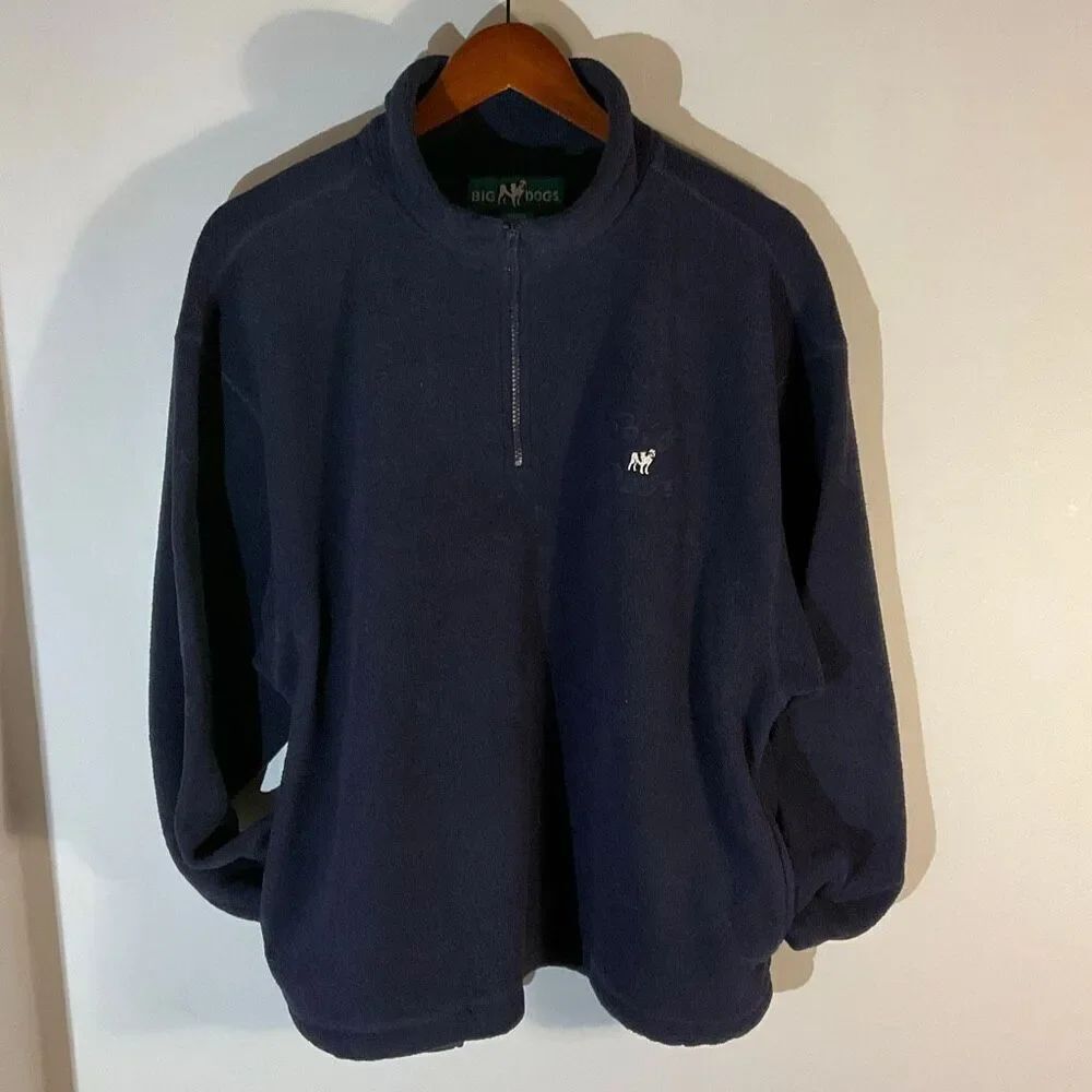 Vintage 90s Mens Big Dogs1/4 Zip Pullover, Medium, Navy unisex